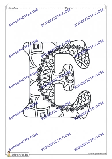 Ficha de mandala para colorear letra e lista para imprimir