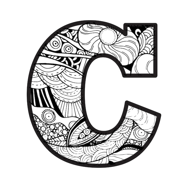 Premium vector decorative c letter coloring page kid