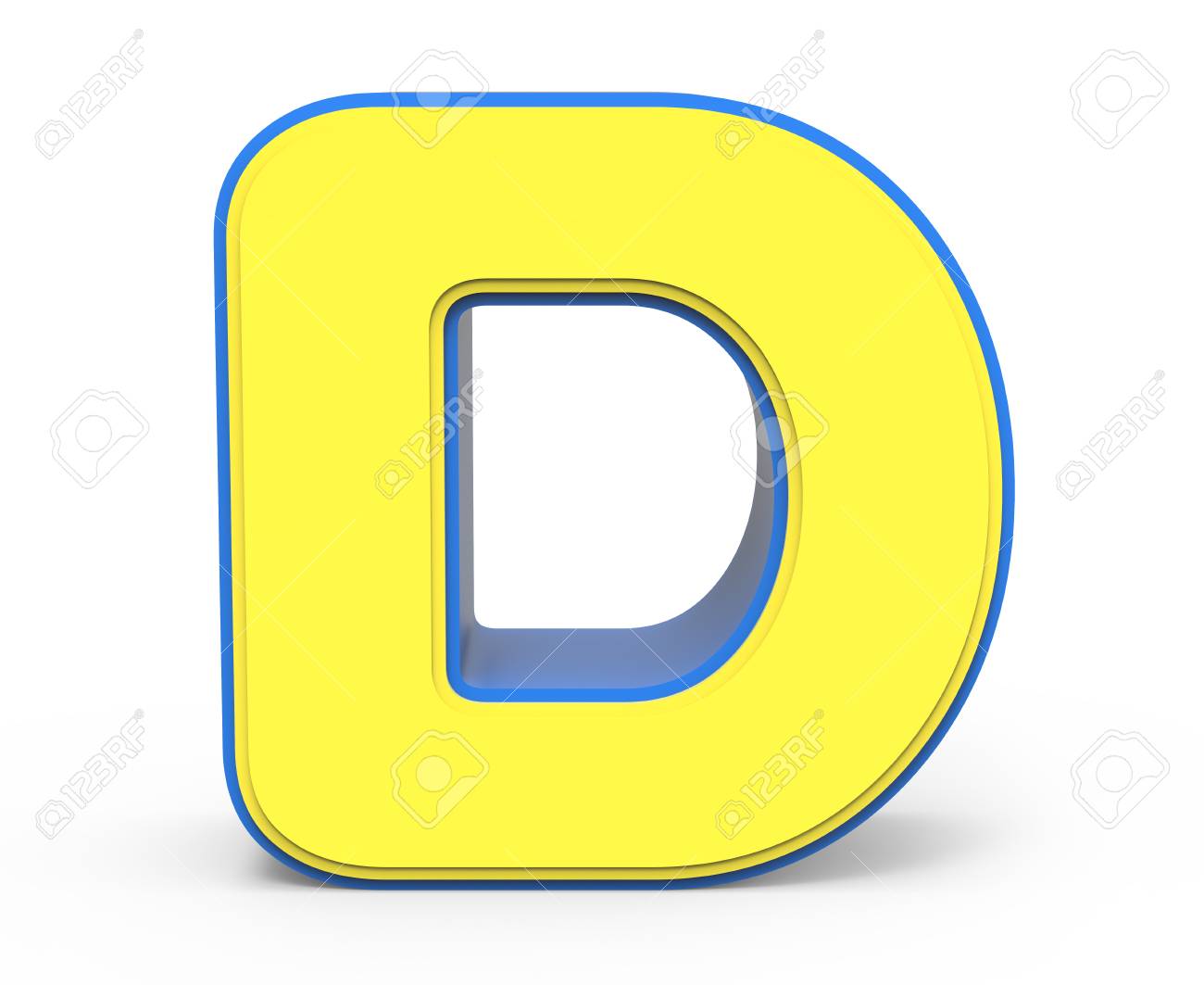 D rendering cute yellow letter d isolated white background toylike alphabet for design yellow word with blue frame stock photo picture and royalty free image image