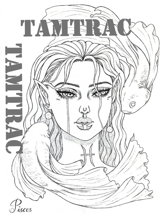 Dibujo para colorear zodiac girl signos a imprimible tatuaje adulto pãginas para colorear libro descarga digital instantãnea ilustraciãn pdf