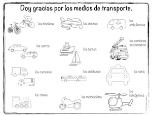 Spanish thanksgiving vocabulary coloring pages