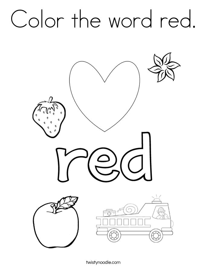 Color the word red coloring page