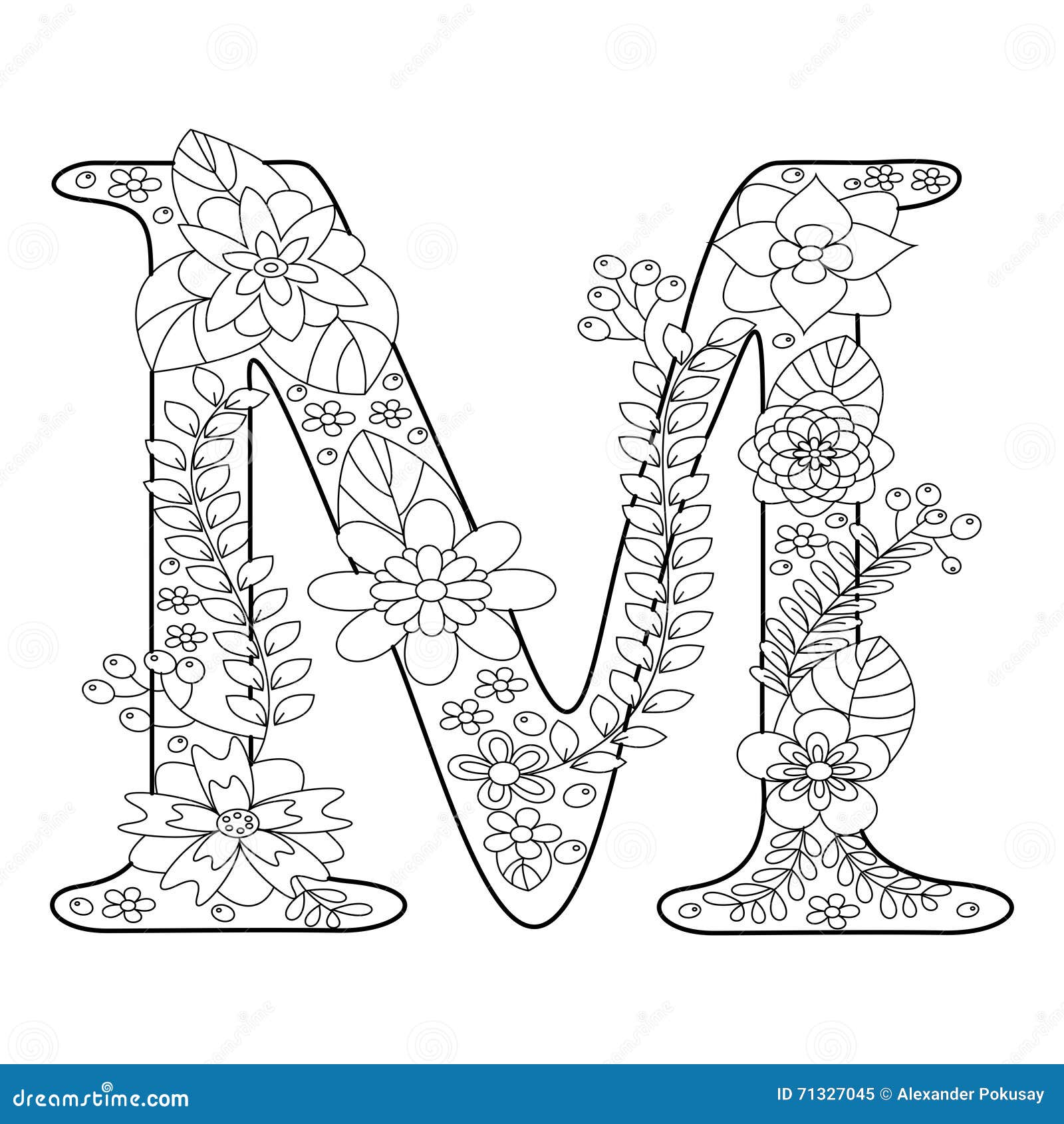 Letter m coloring book for adults vector stock vector