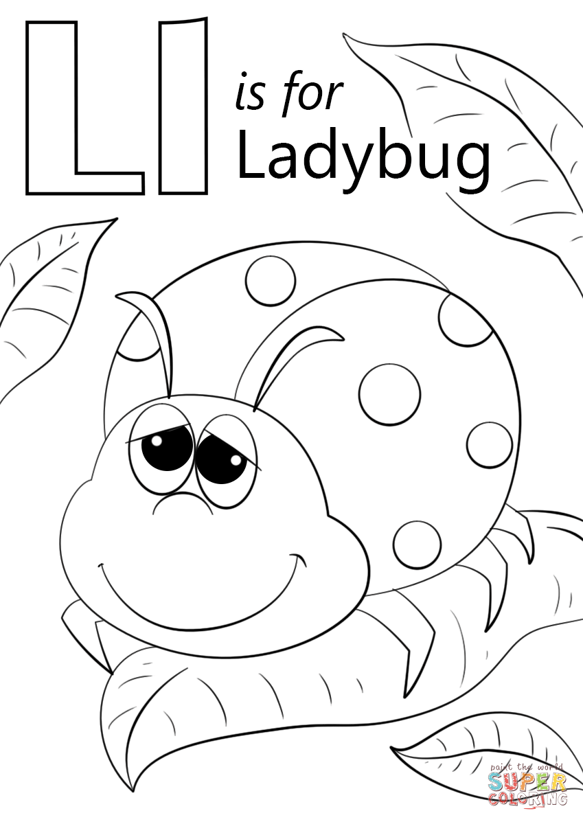 Letter l is for ladybug coloring page