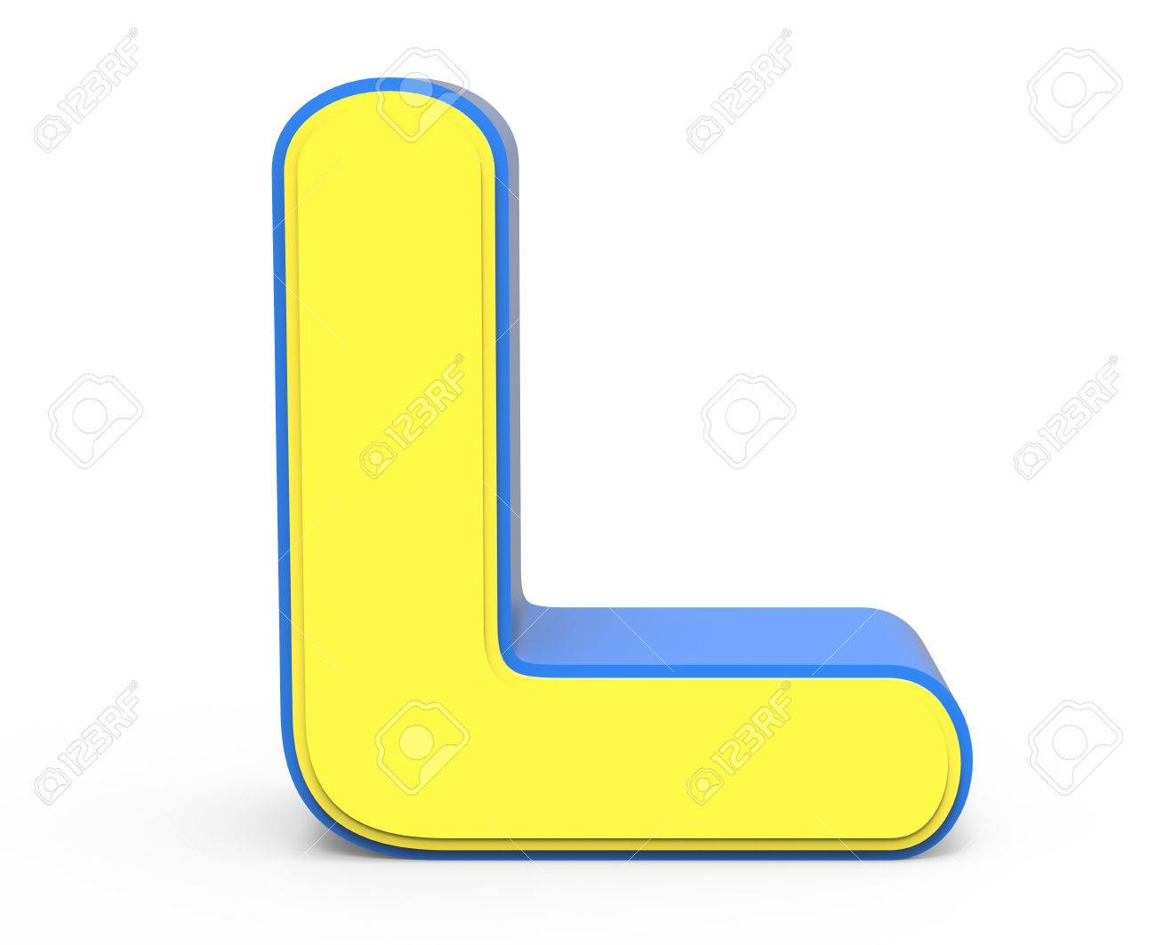 D rendering cute yellow letter l isolated white background toylike alphabet for design yellow word with blue frame stock photo picture and royalty free image image