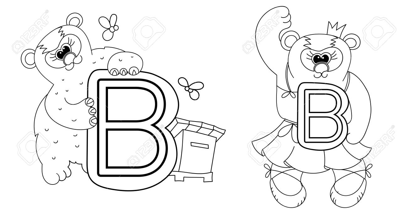 Animal alphabet coloring book for preschool kids colorless bear with letter b ready for print kids activity educational printable alphabet book royalty free svg cliparts vectors and stock illustration image