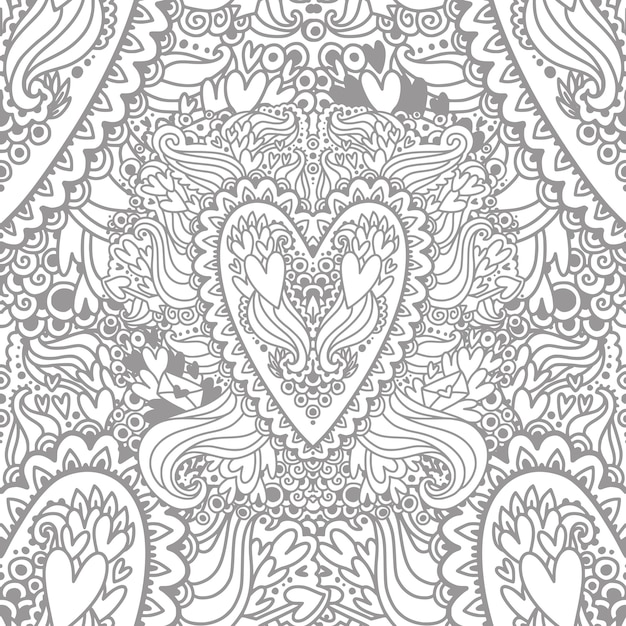 Dibujo para colorear con el patrãn de corazon doodle vector premium