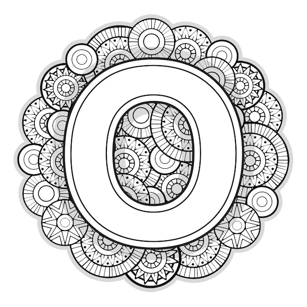 Vector pãgina para colorear para adultos contorno en blanco y negro letra mayãºscula en inglãs o sobre un fondo de mandala vector premium