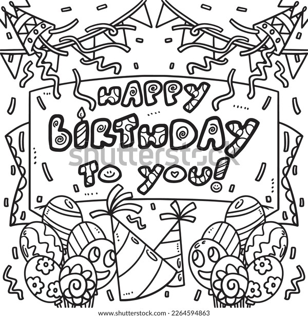 Happy birthday coloring page mãs de vectores de stock y arte vectorial con licencia libres de regalãas