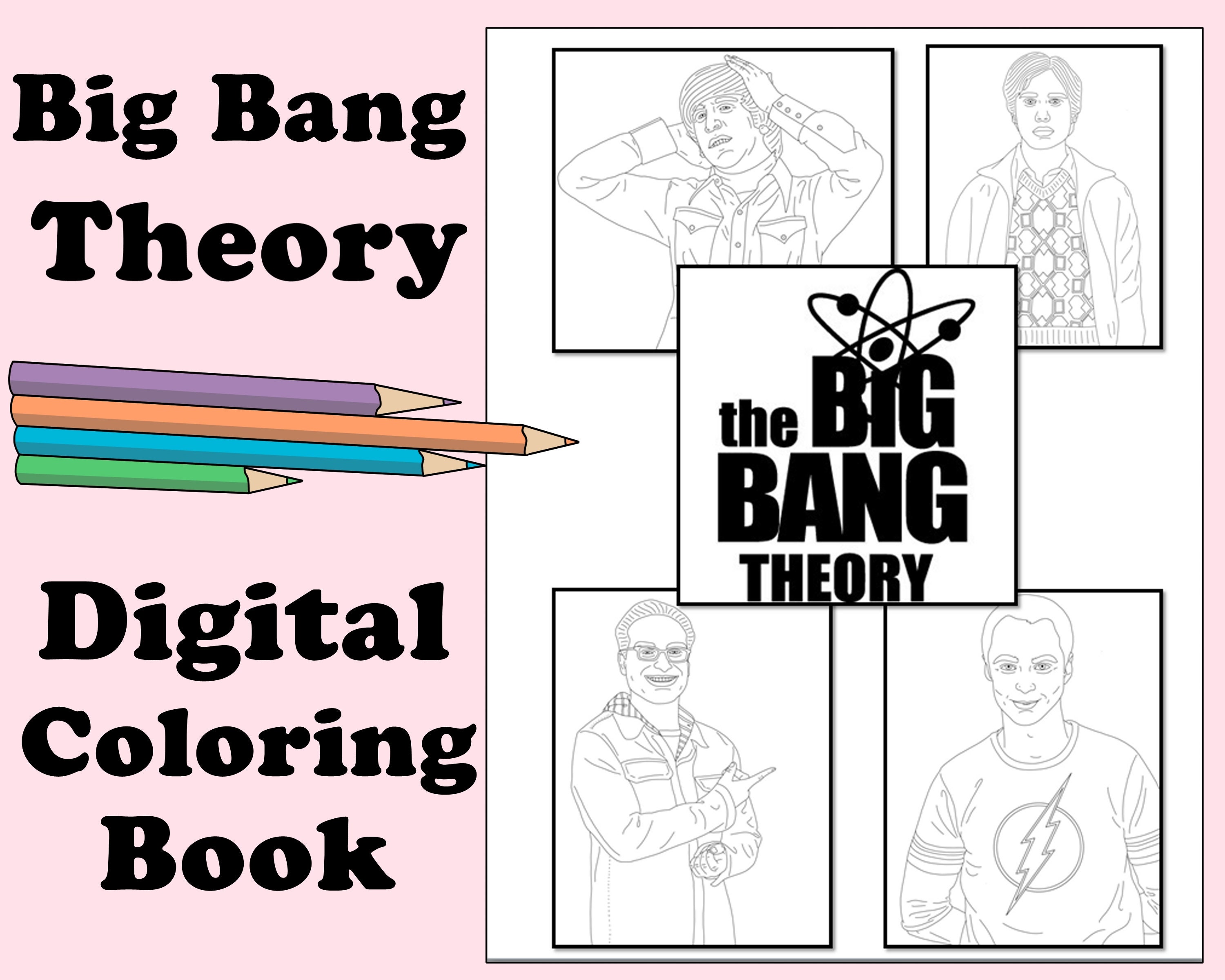 Big bang theory digital coloring book instant print pdf travel rainy day activity secret santa gift art therapy coloring pages download now