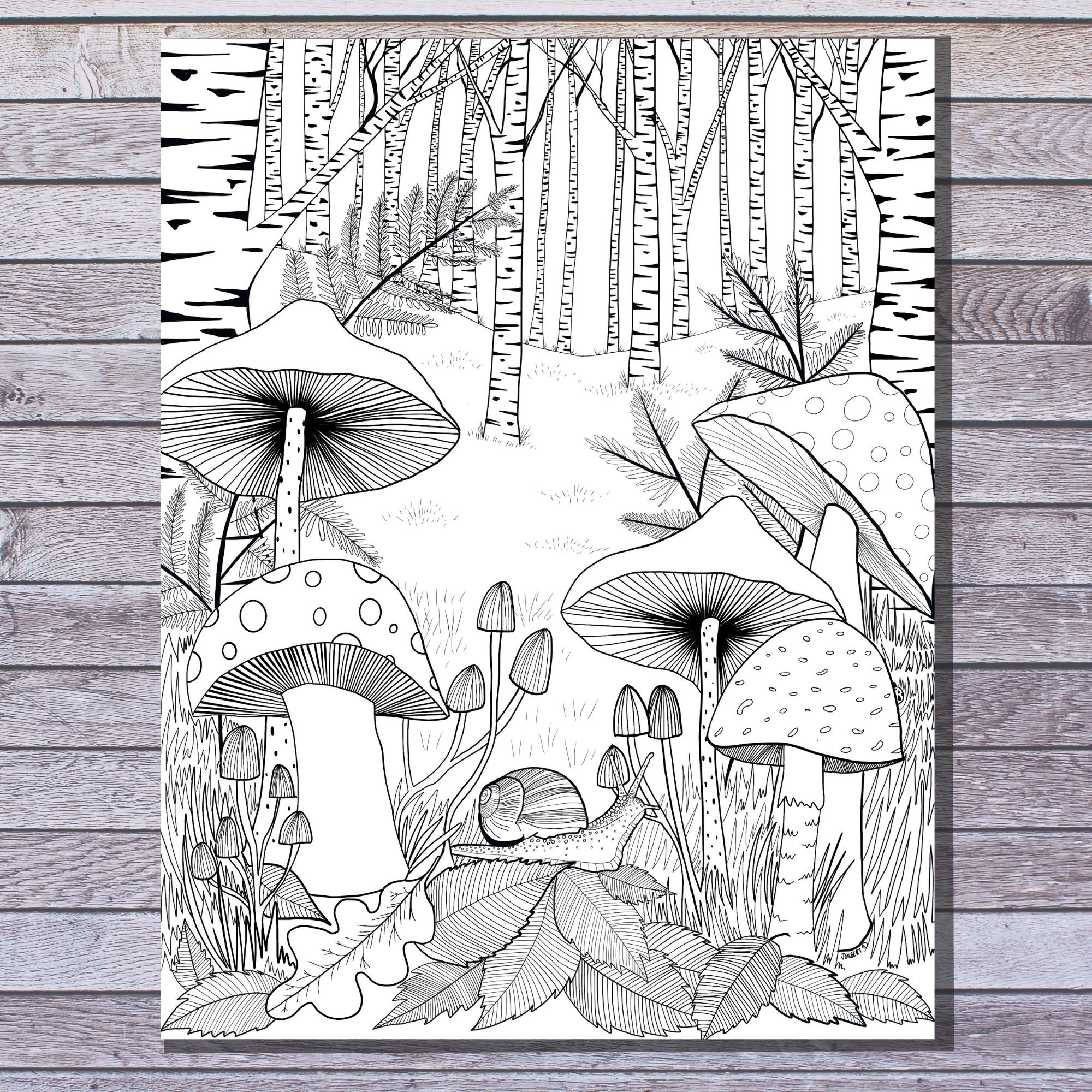 Woodland wonderland printable mushroom forest coloring page hand illustrated instant download print color at home perfect diy gift