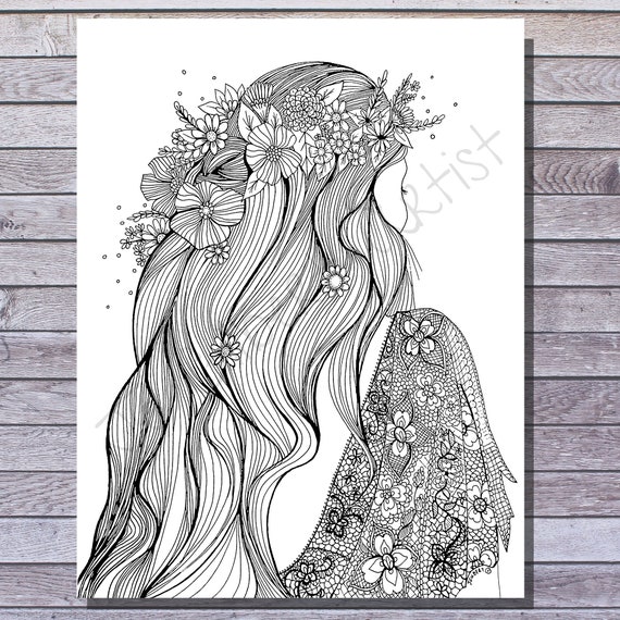 Printable boho coloring page hand drawn instant download print and color at home perfect diy gift instant download