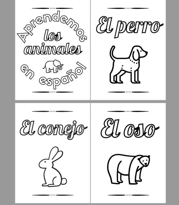 Printable coloring book learn the animals in spanish pages kids activity niãos homeschool teacher preschool classroom