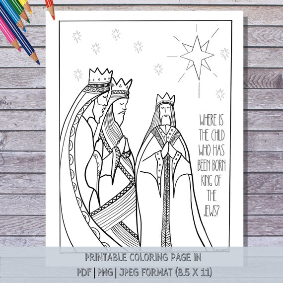 Buy three wise men printable christmas coloring page hand illustrated instant download print color at home matthew online in india