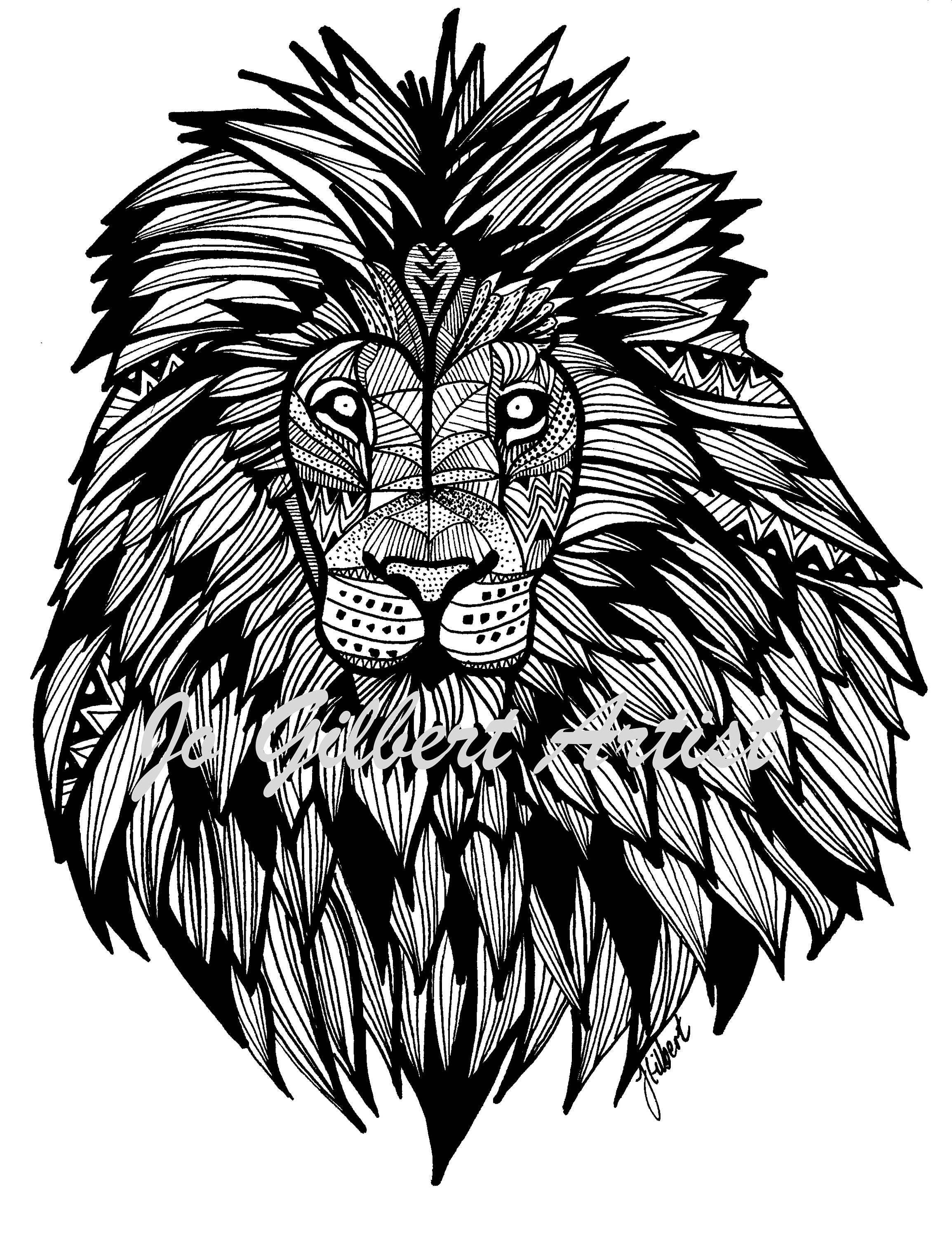 Lion adult coloring printable coloring pages adult coloring books instant download pdf and jpeg