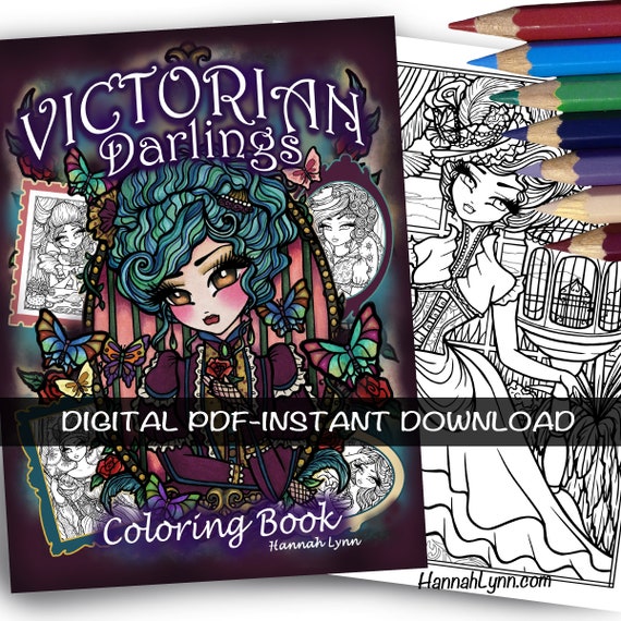 Pdf digital victorian darlings coloring book hannah lynn printable coloring pages instant download