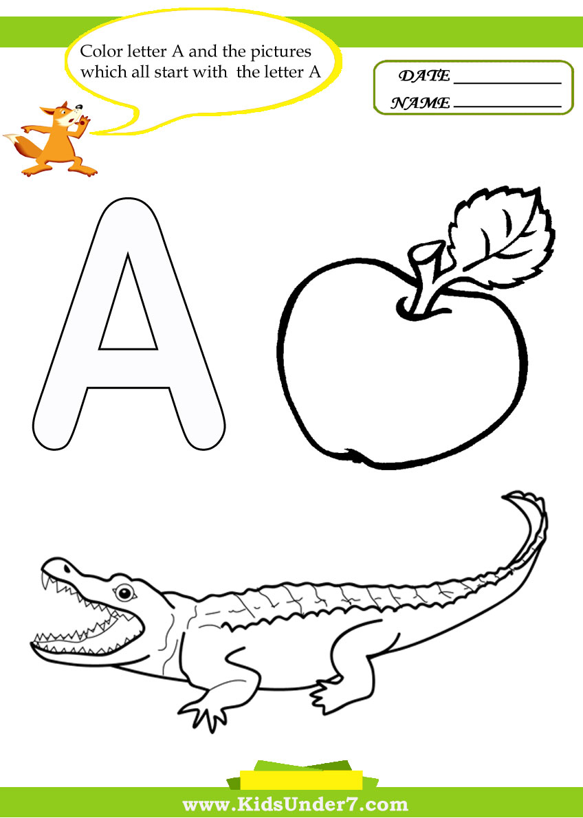 Kids under letter a worksheets and coloring pages