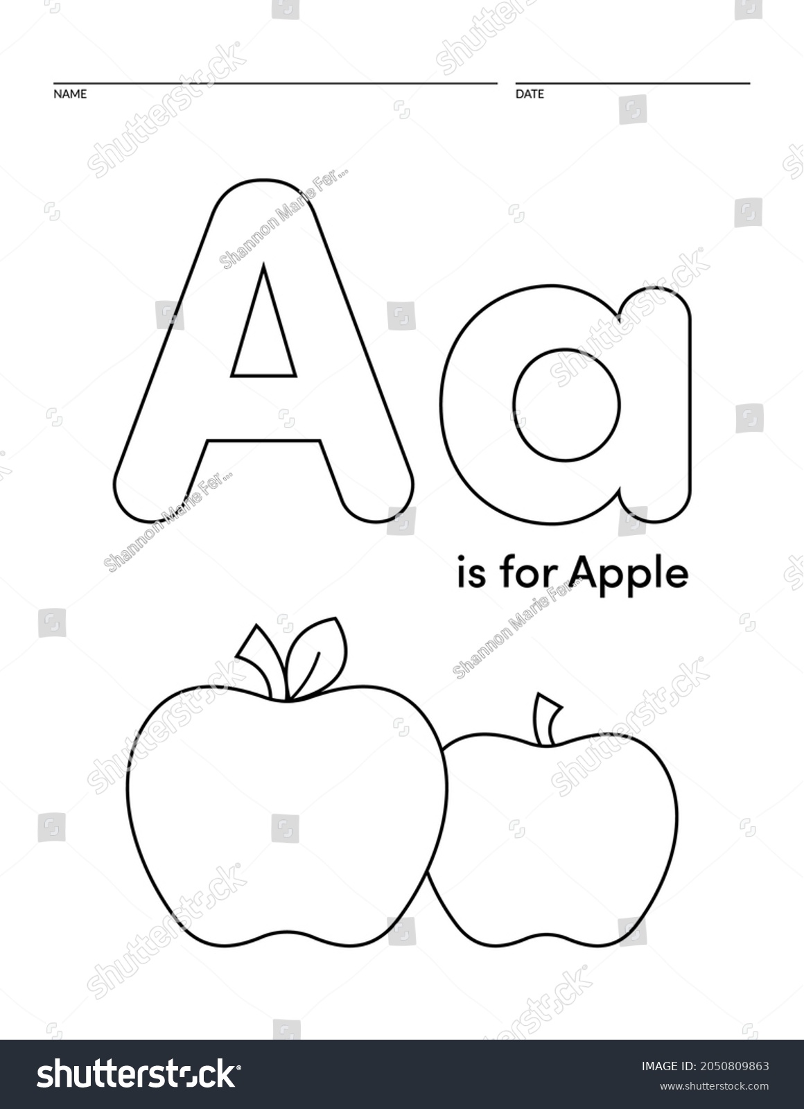 Letter apple alphabet learning worksheet coloring stock vector royalty free