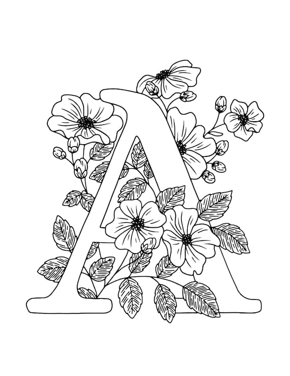 Floral alphabet coloring set