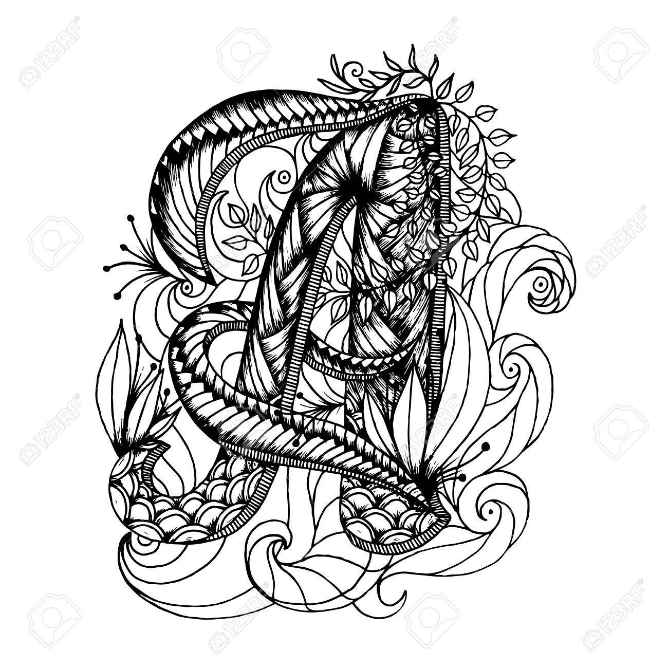 Adult coloring page with a letter of the alphabet royalty free svg cliparts vectors and stock illustration image