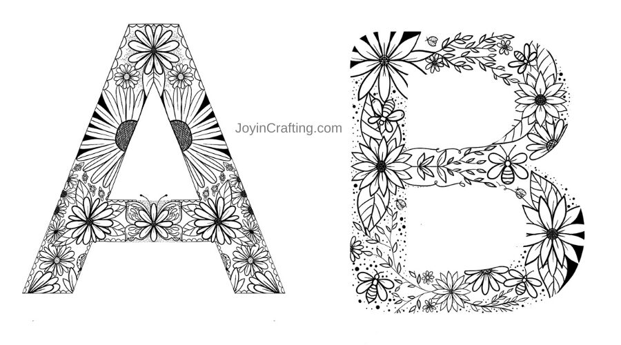 Floral letter coloring page pdf printables