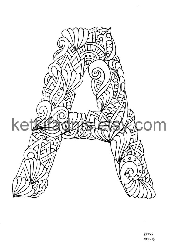 Letter a coloring page instant pdf download alphabet coloring page hand drawn diy printable coloring page letter illustration