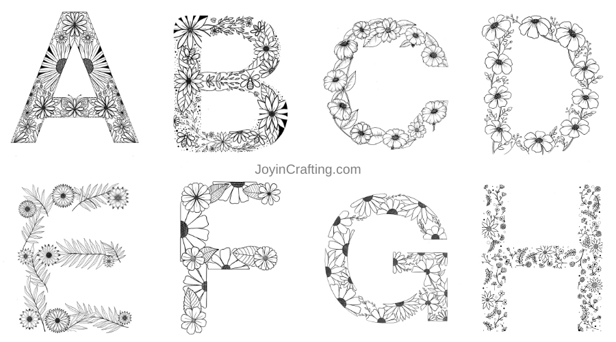 Floral letter coloring page pdf printables