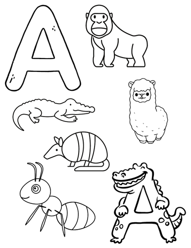 Printable alphabet animal colouring pages kids ages