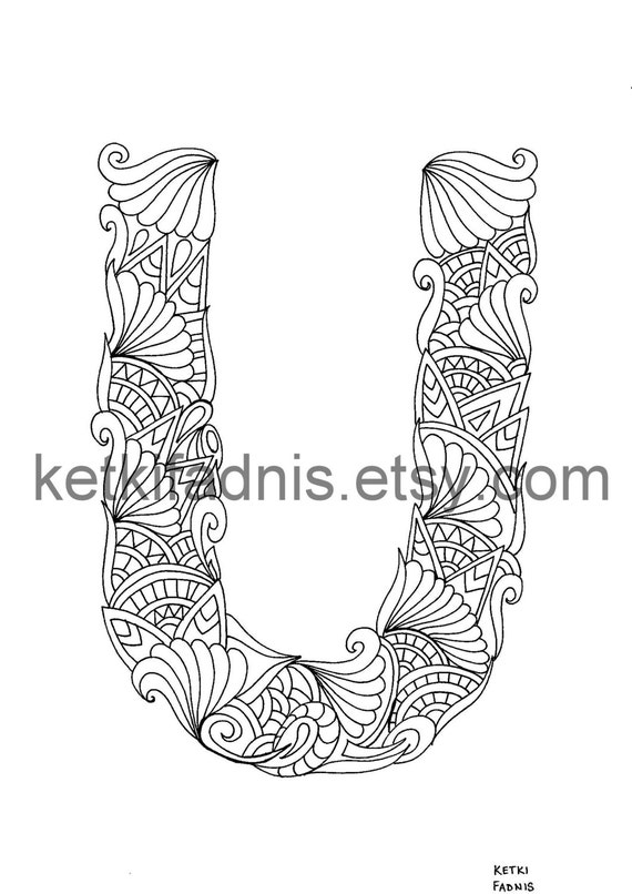 Letter u coloring page instant pdf download alphabet coloring page hand drawn diy printable coloring page letter illustration