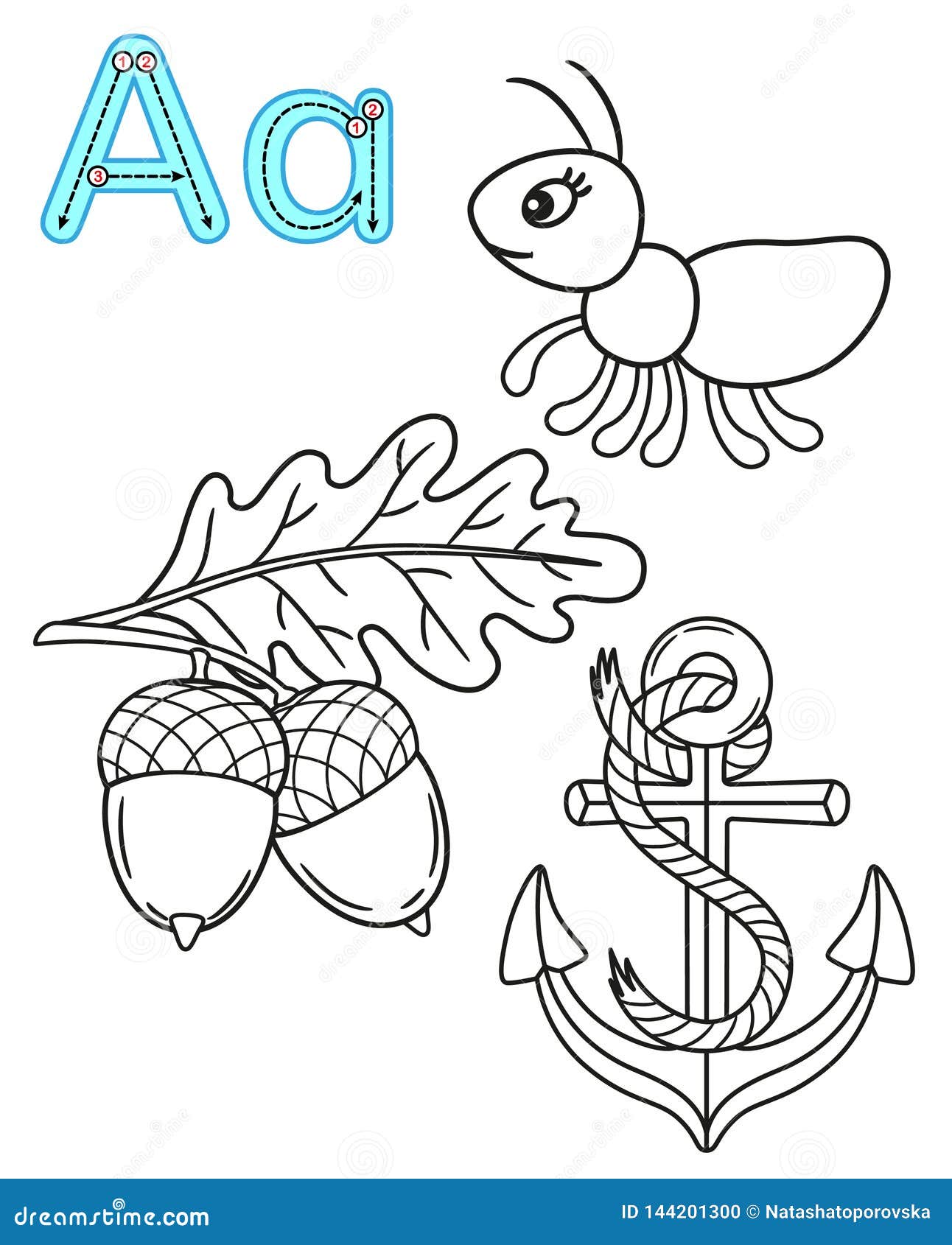 Printable coloring page for kindergarten and preschool card for study english vector coloring book alphabet letter a stock vector