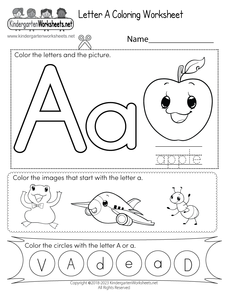 Free printable letter a coloring worksheet