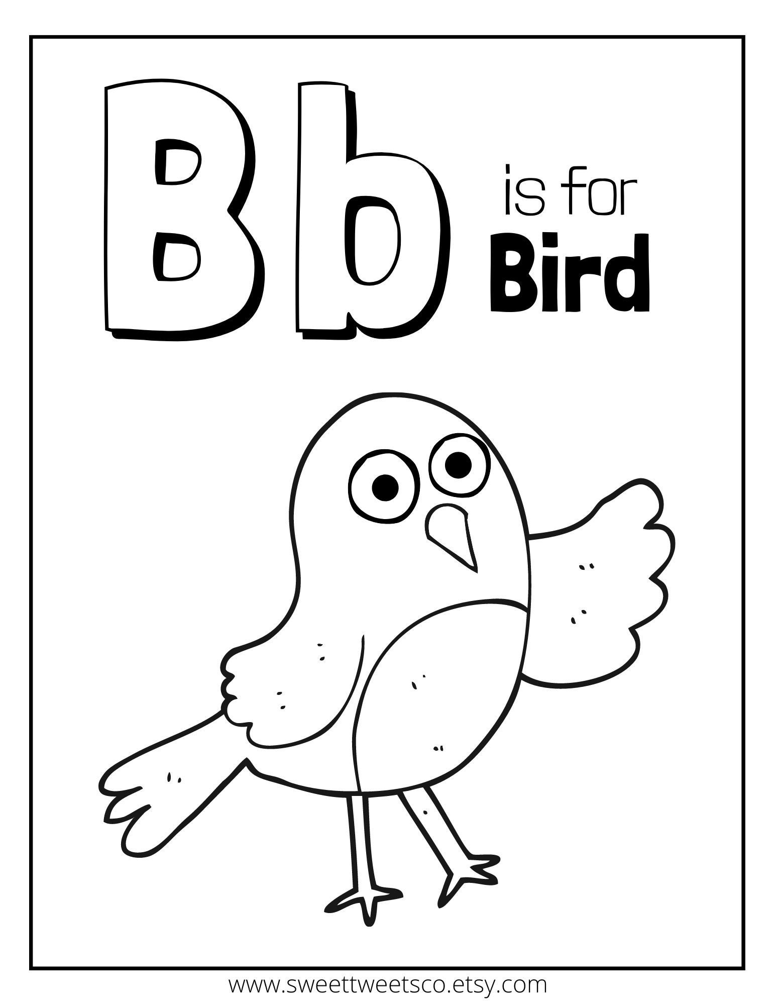 Printable letter b is for bird coloring page