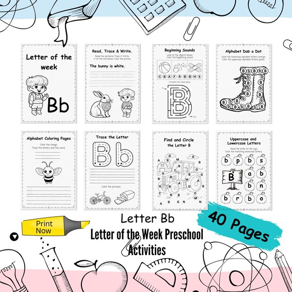 Alphabet letter bb workbook with fun games to practice trace and color letter b pdf printable preschool curriculum