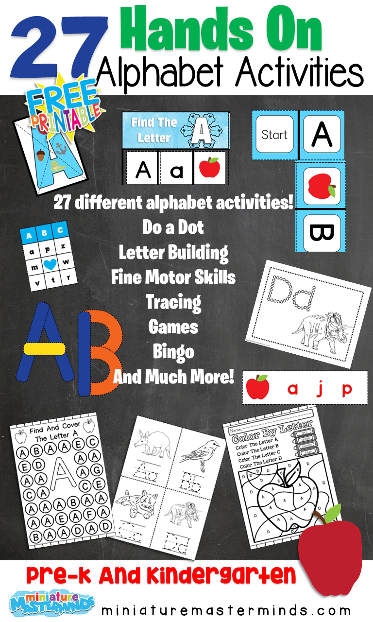 Free printable hands on alphabet activities over pages included â miniature masterminds