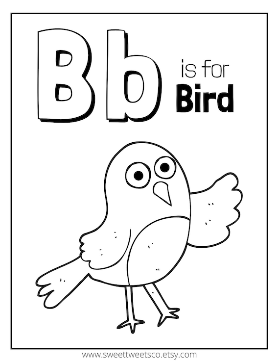 Printable letter b is for bird coloring page