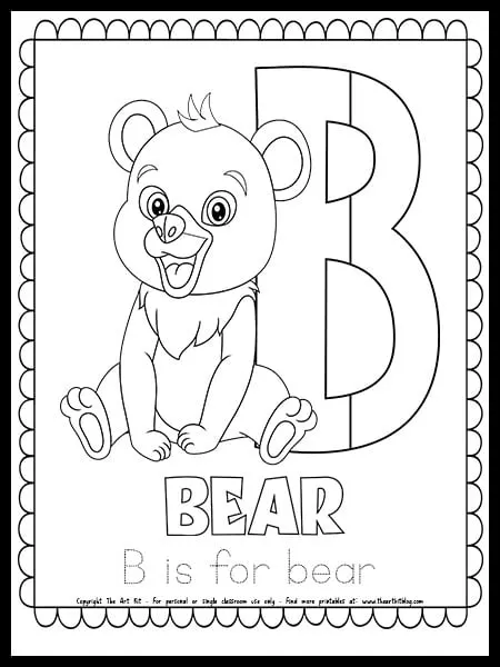 Letter b is for bear free printable coloring page â the art kit