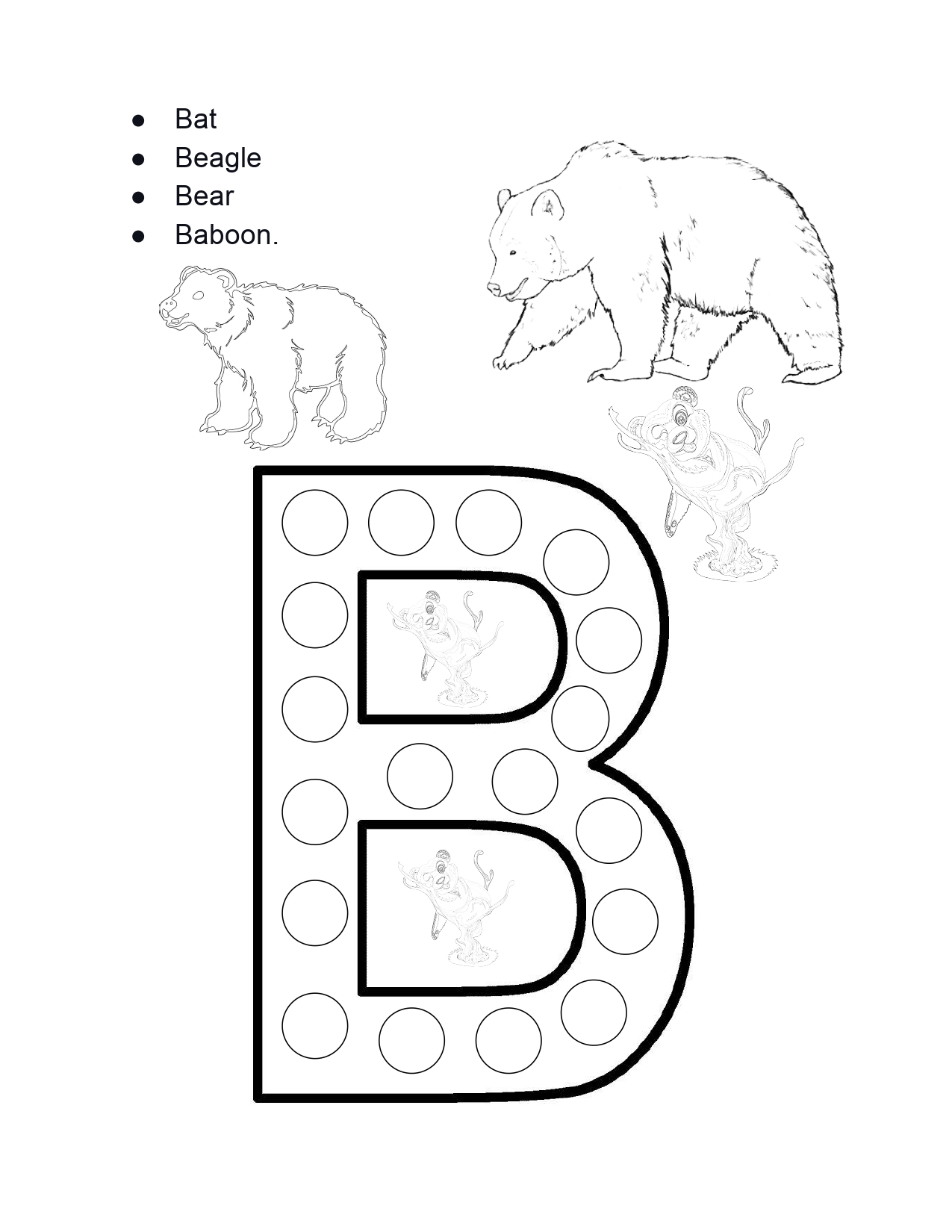 Letters and animals coloring pages made by teachers