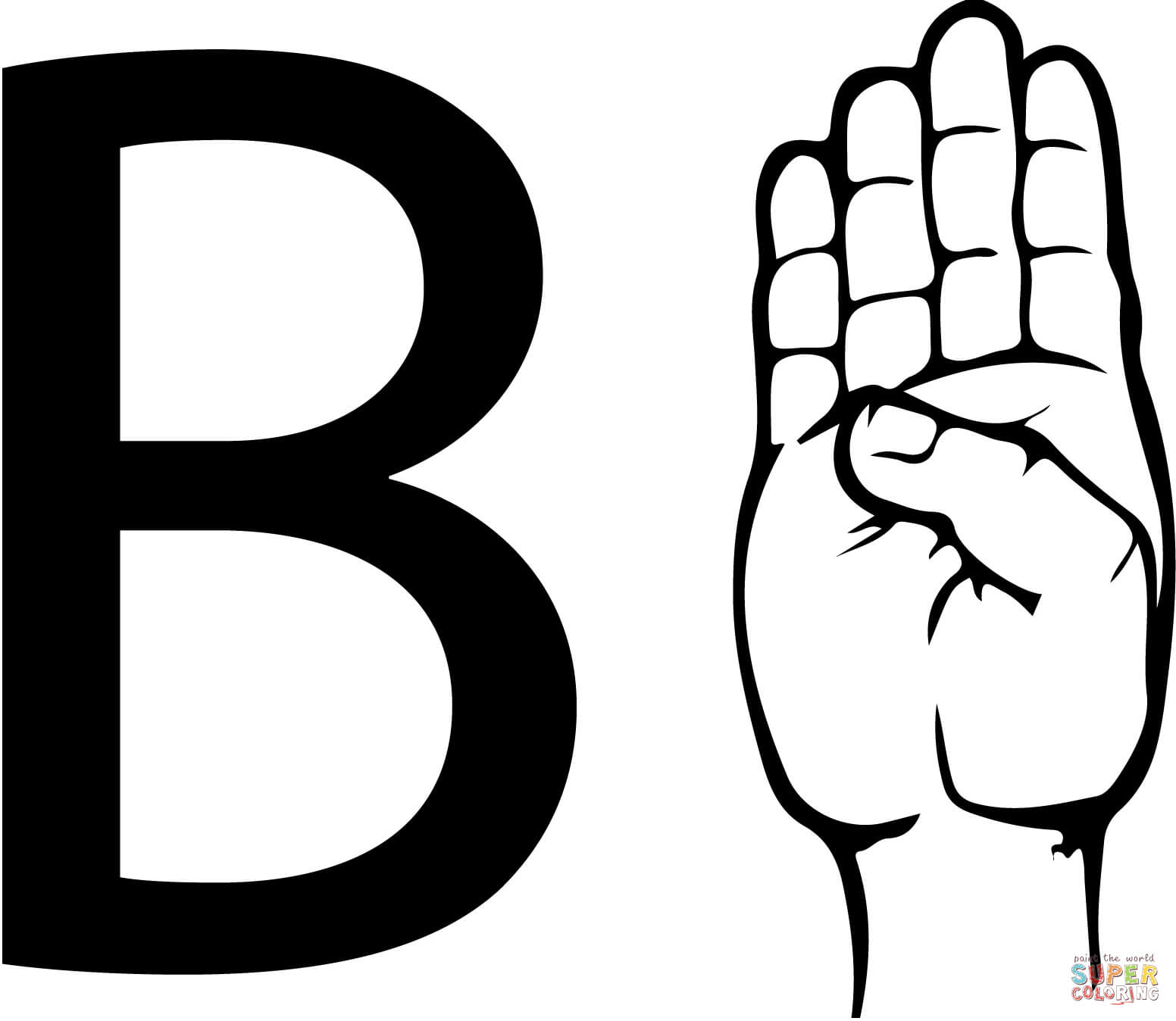 Asl sign language letter b coloring page free printable coloring pages