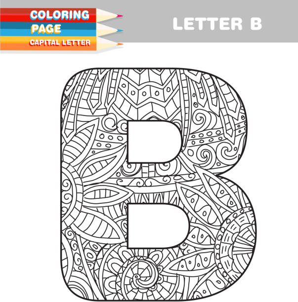 Adult coloring book capital letters hand drawn template stock illustration