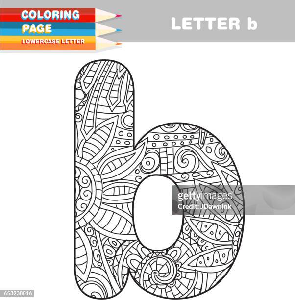 Adult coloring book lower case letters hand drawn template high