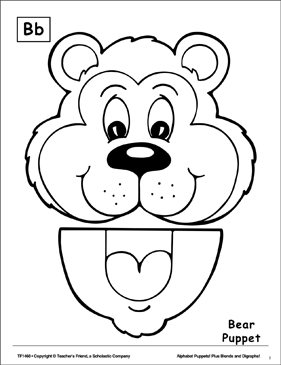 The letter b bear puppet printable cut and pastes arts and crafts