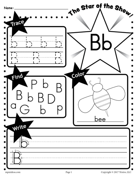 Letter b worksheet tracing coloring writing more â