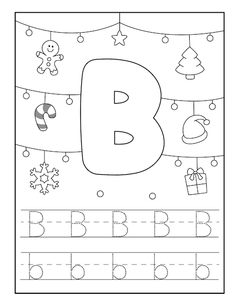 Premium vector christmas alphabet coloring page for kids