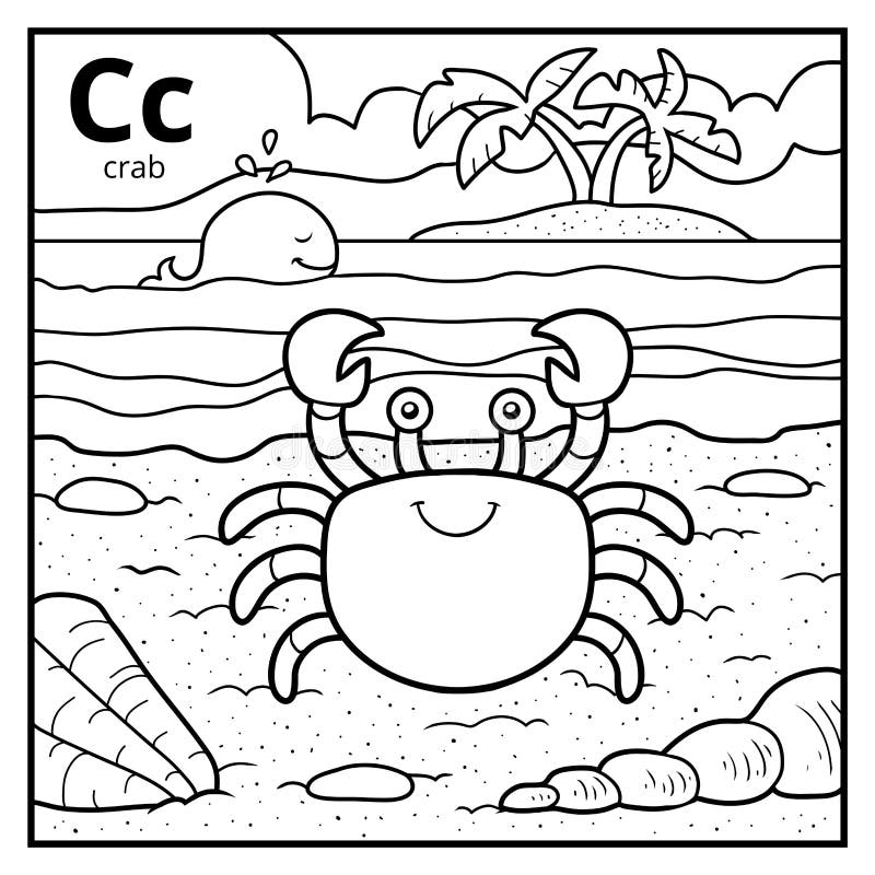 Coloring book colorless alphabet letter c crab stock vector