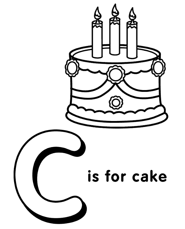 Letter c and a cake coloring page