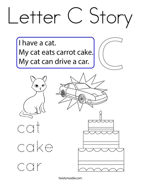 Letter c story coloring page