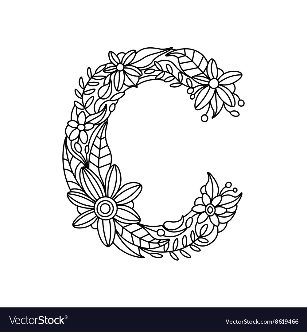 Letter c coloring book for adults royalty free vector image