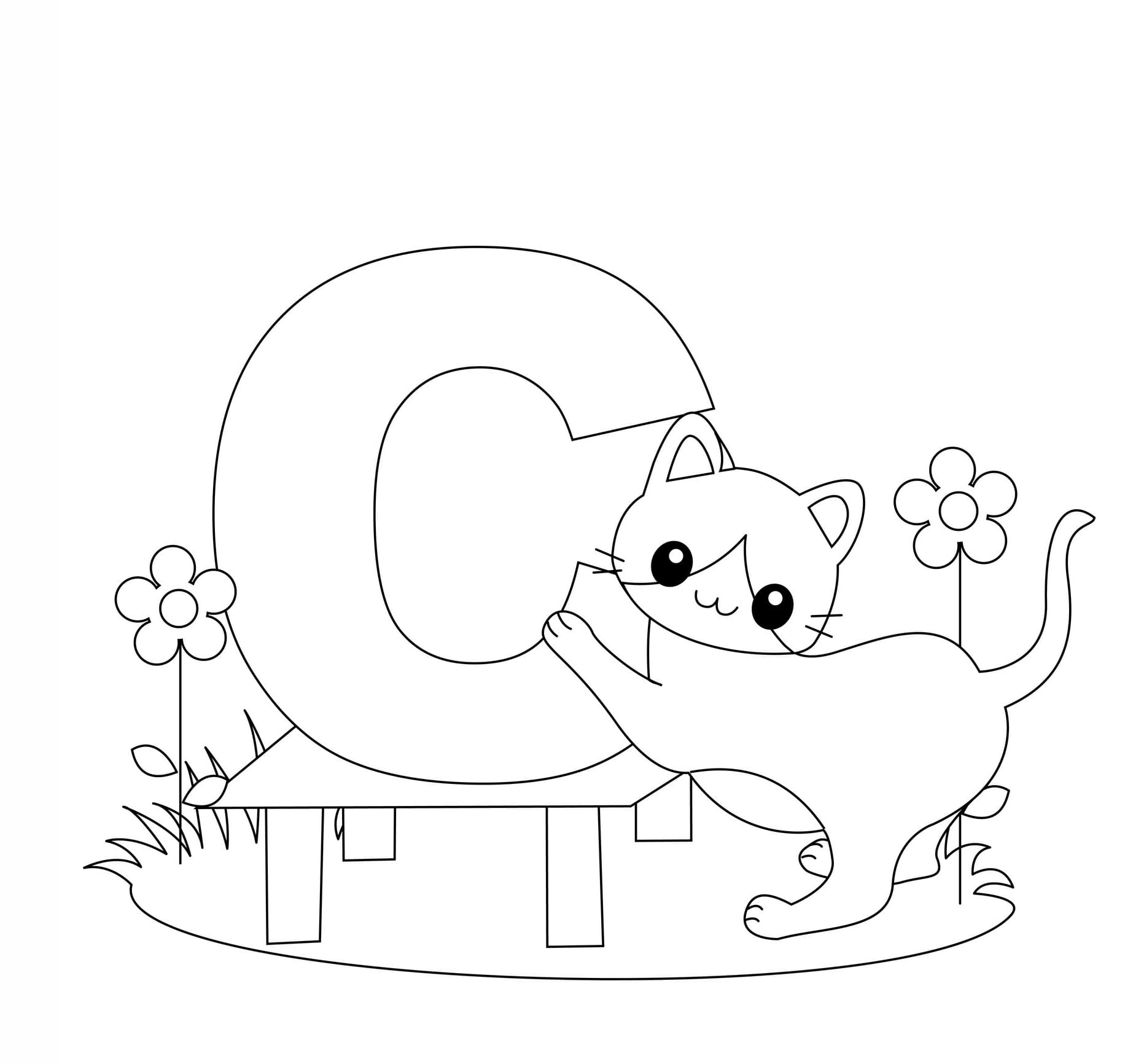 Letter c is for cat image coloring page