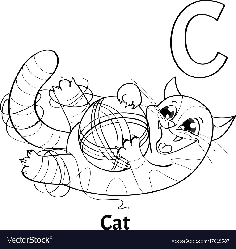 Alphabet letter c coloring page cat royalty free vector