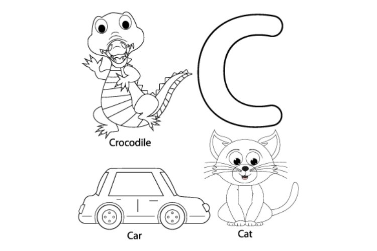 Coloring sheet from letter c for kids